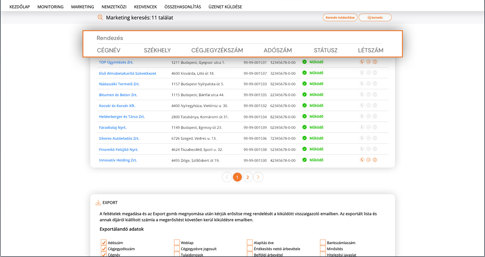 Marketing adatok Credit Online